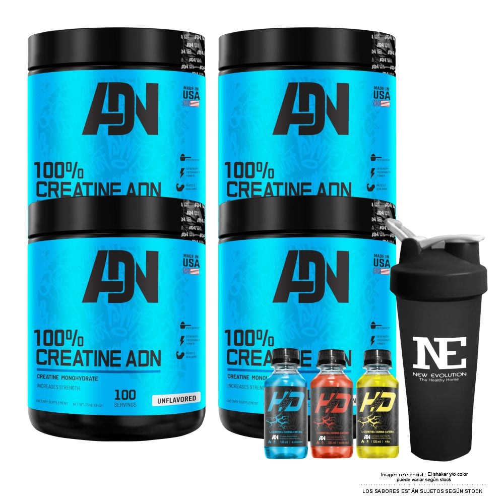 COMBO ADN NUTRITION - 4 CREATINE ADN 250 GR. + SHAKER - 1