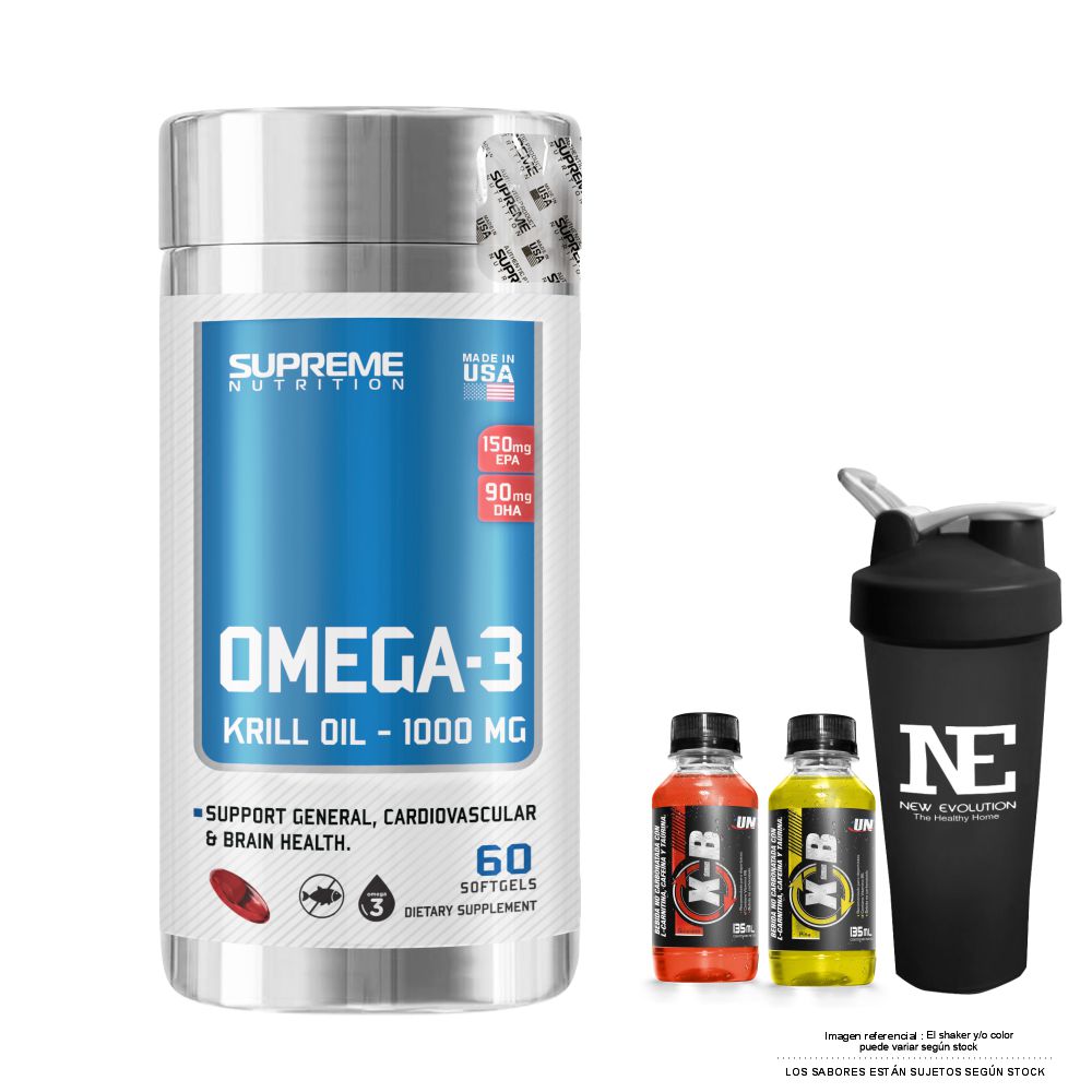 SUPREME NUTRITION OMEGA-3 KRILL OIL + SHAKER - 1
