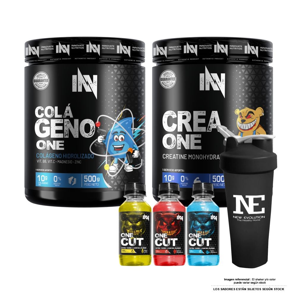 COMBO INNOVATE NUTRITION - CREA ONE 500 GR. + COLÁGENO ONE 500 GR. SANDÍA + SHAKER - 1