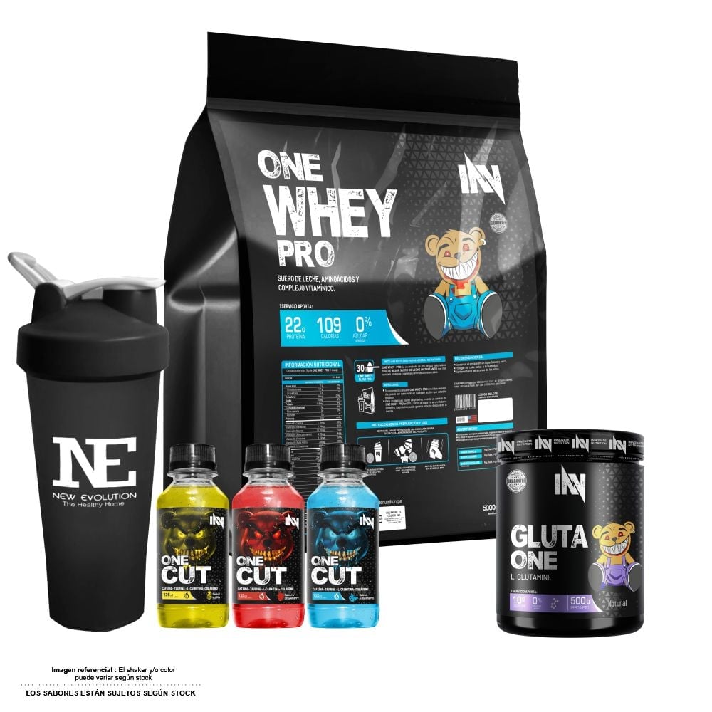 COMBO INNOVATE NUTRITION - ONE WHEY PRO 5 KG. CHOCOLATE + GLUTA ONE 500 GR. + SHAKER - 1