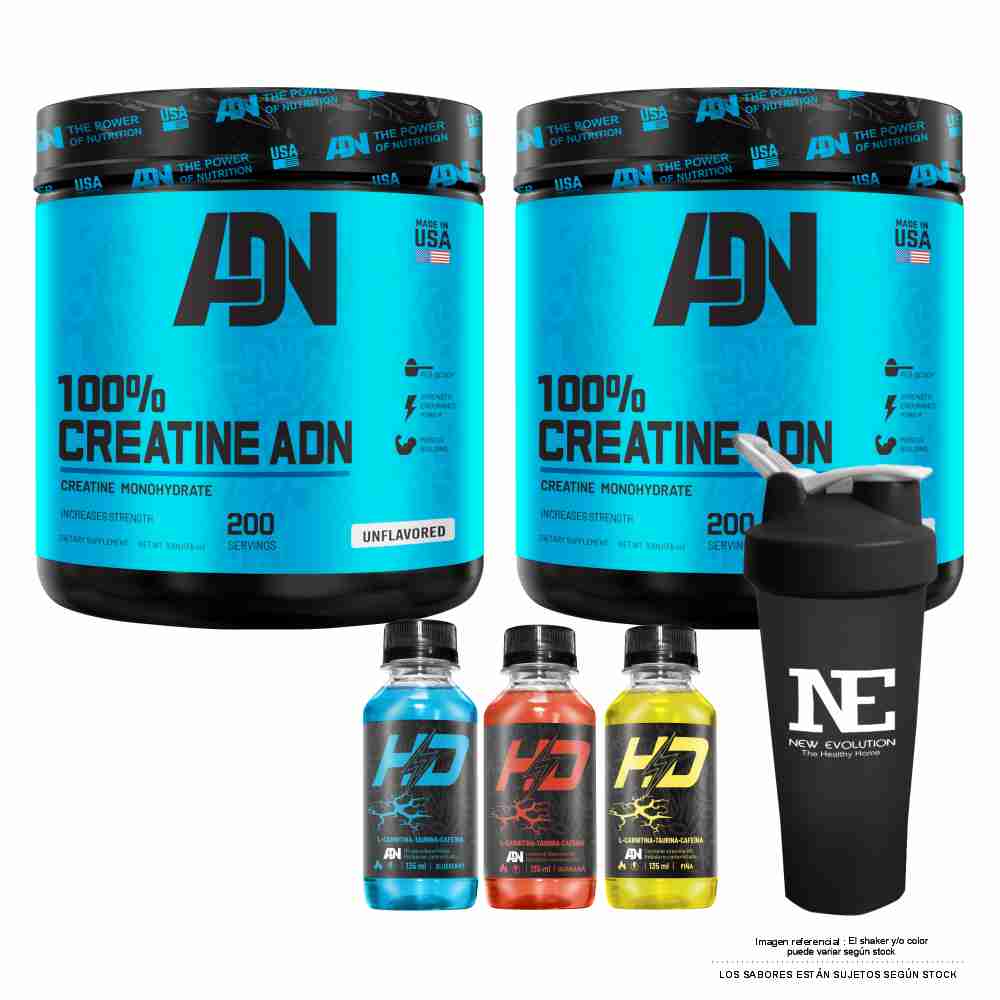 COMBO ADN NUTRITION - 2 100% CREATINE ADN 500 GR. + SHAKER - 1