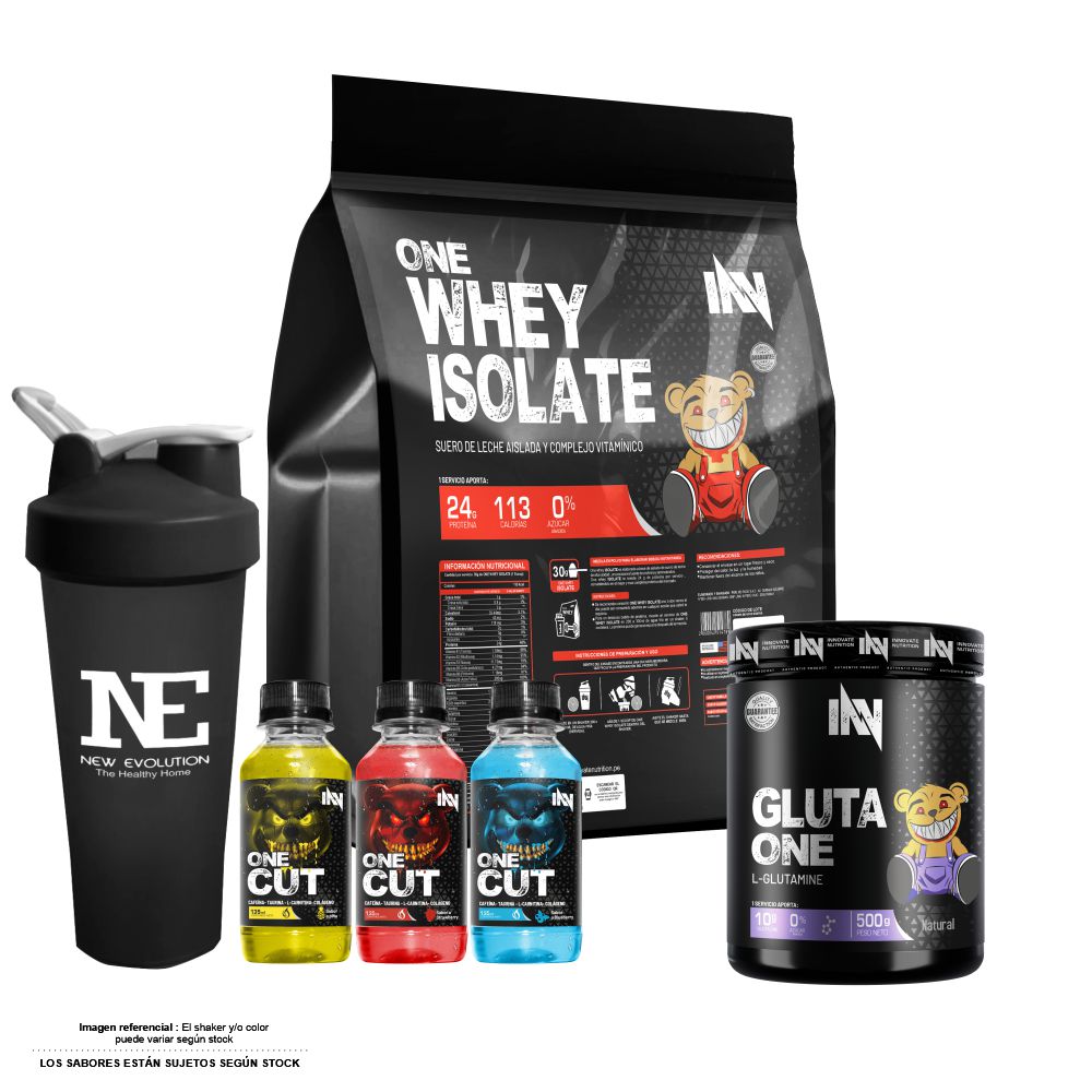 COMBO INNOVATE NUTRITION - ONE WHEY ISOLATE 5 KG. VAINILLA + GLUTA ONE 500 GR. + SHAKER - 1