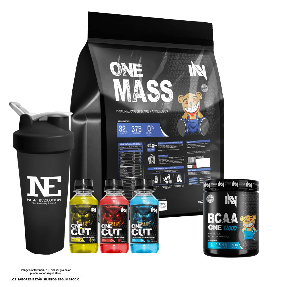 COMBO INNOVATE NUTRITION - ONE MASS 3 KG. VAINILLA + BCAA ONE 12000 500 GR. FRUIT PUNCH + SHAKER - 1