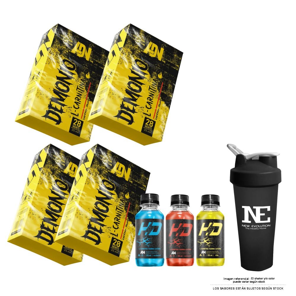 COMBO ADN NUTRITION - 4 DEMONIO CAJA 28 UNID. MARACUYÁ + SHAKER - 1