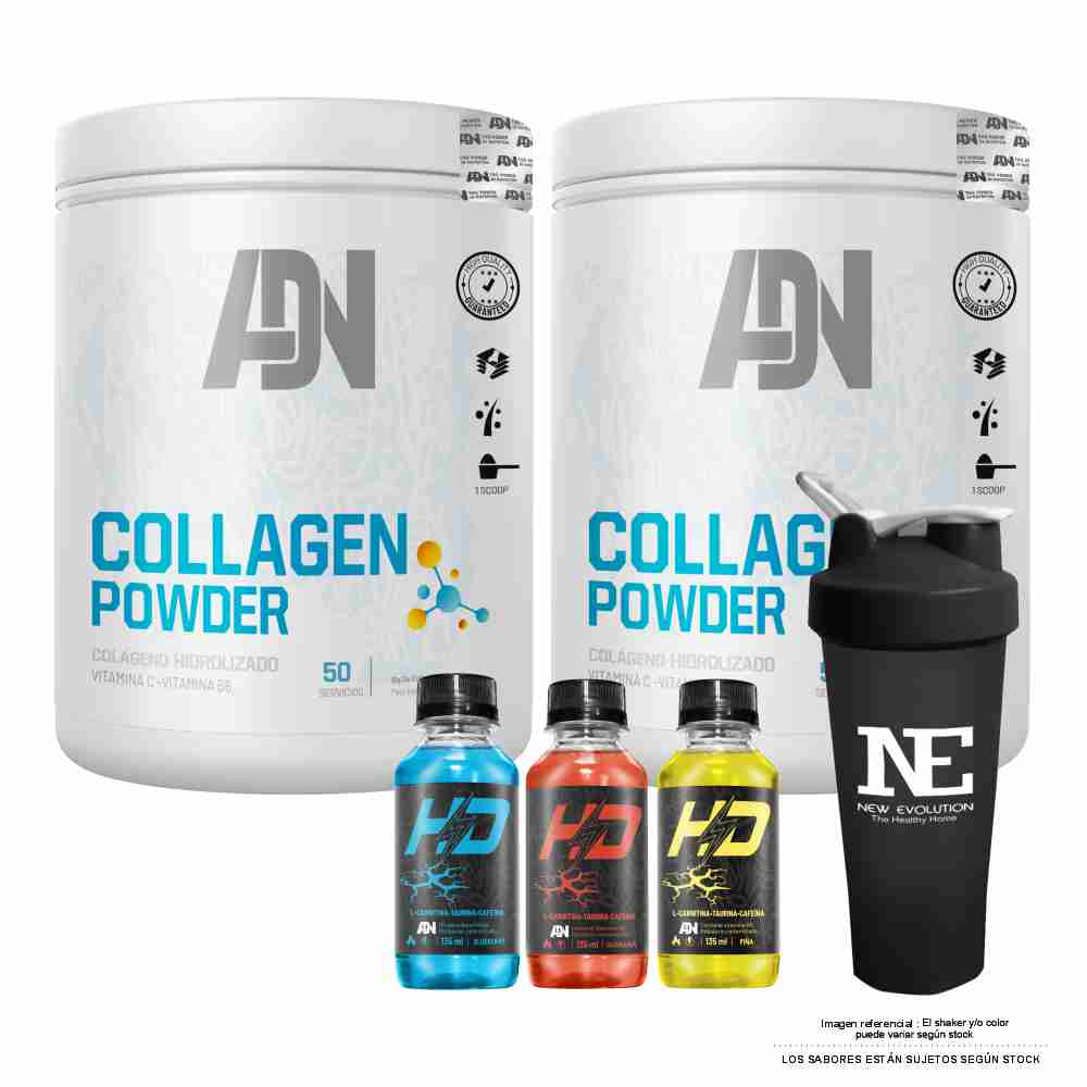 COMBO ADN NUTRITION - 2 COLLAGEN POWDER 500 GR. NARANJA + SHAKER - 1