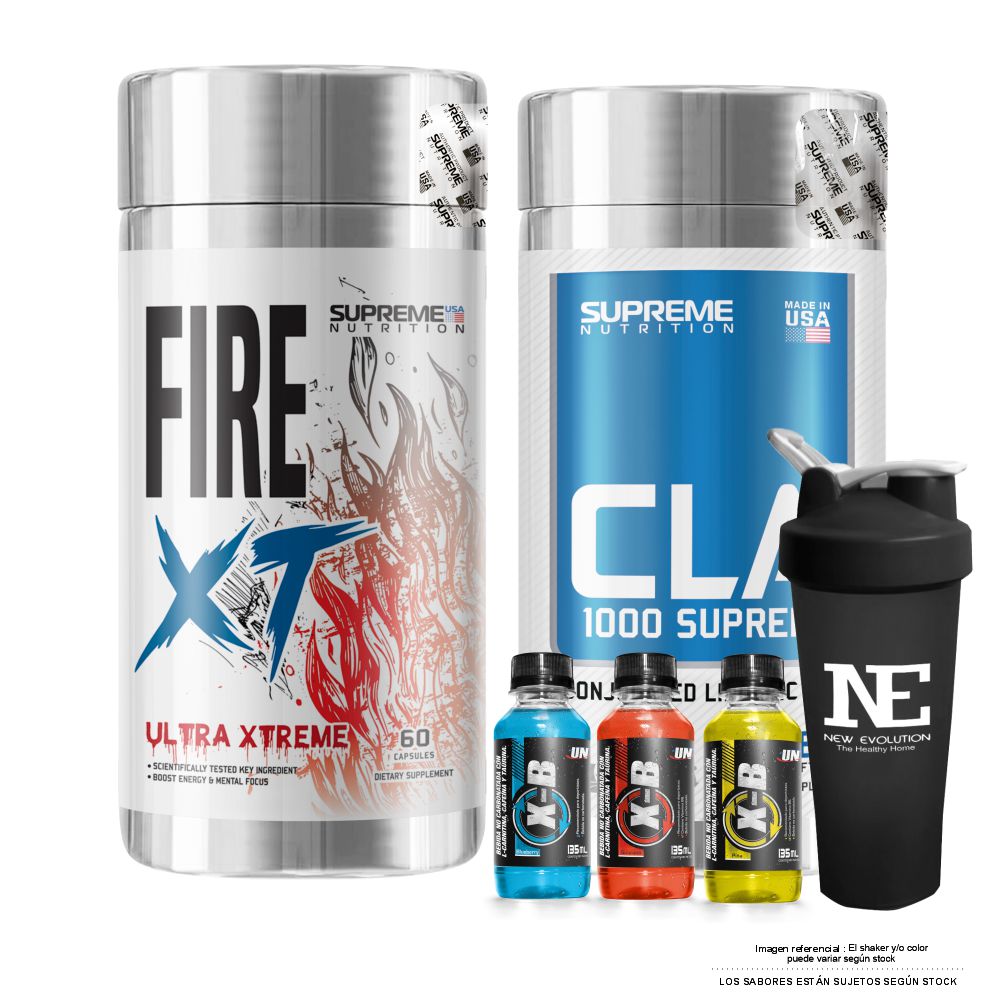 COMBO SUPRENE NUTRITION - CLA 1000 SUPREME 60 CAPS. + FIRE XT 60 CAPS. + SHAKER - 1