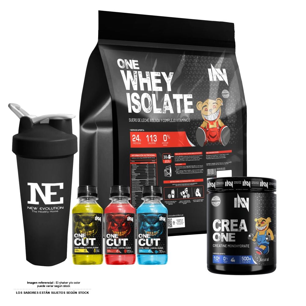 COMBO INNOVATE NUTRITION - ONE WHEY ISOLATE 5 KG. CHOCOLATE + CREA ONE 500 GR. + SHAKER - 1