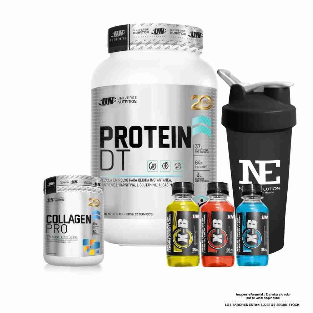 COMBO UNIVERSE NUTRITION - PROTEIN DT 1.500 KG. CHOCOLATE + COLLAGEN PRO 500 GR. FRUIT PUNCH + SHAKER - 1