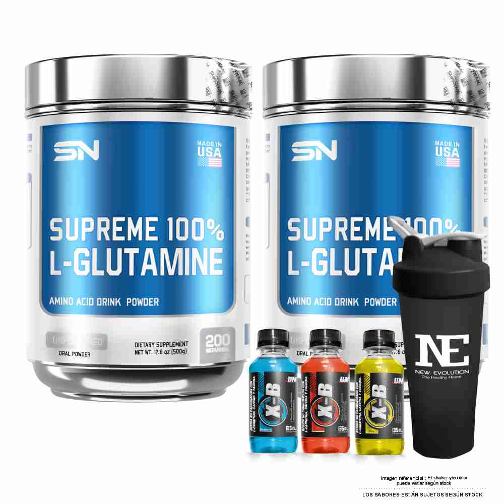 COMBO SUPREME NUTRITION - 2 SUPREME 100% GLUTAMINE 500 GR. + SHAKER - 1