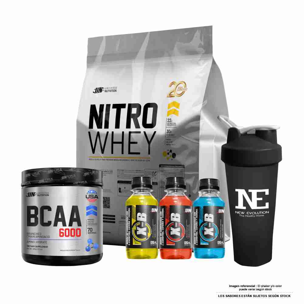 COMBO UNIVERSE NUTRITION - NITRO WHEY 5 KG. CHOCOLATE + BCAA 6000 490 GR. CITRUS PUNCH + SHAKER - 1