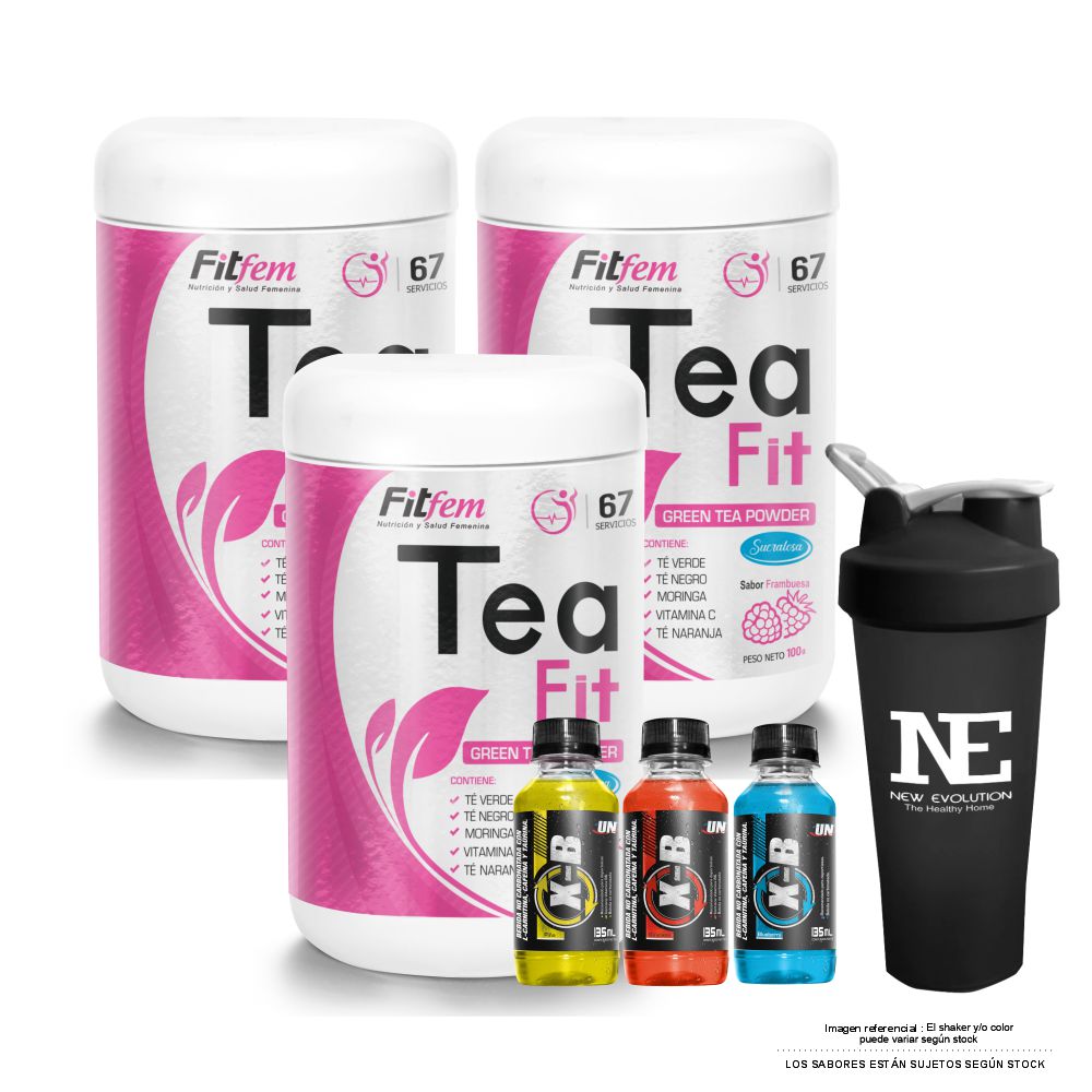 COMBO FITFEM - 3 TEA FIT FRASCO 100 GR. FRAMBUESA + SHAKER - 1