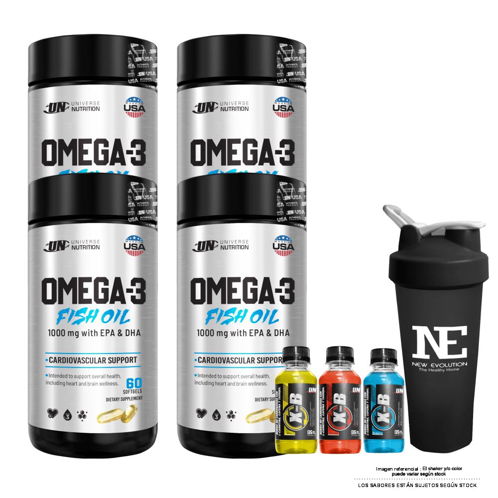 COMBO UNIVERSE NUTRITION - 4 OMEGA-3 FISH OIL + SHAKER - 1