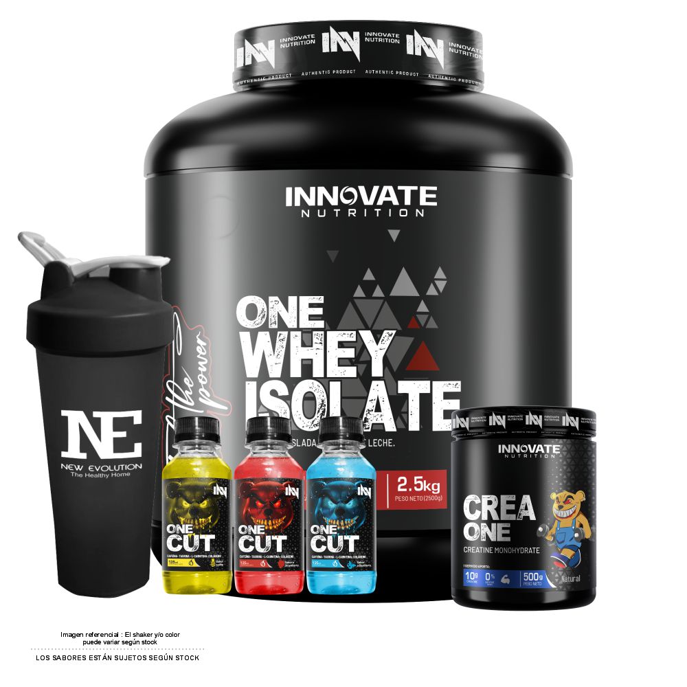 COMBO INNOVATE NUTRITION - ONE WHEY ISOLATE 2.5KG. VAINILLA + CREA ONE 500 GR. + SHAKER - 1