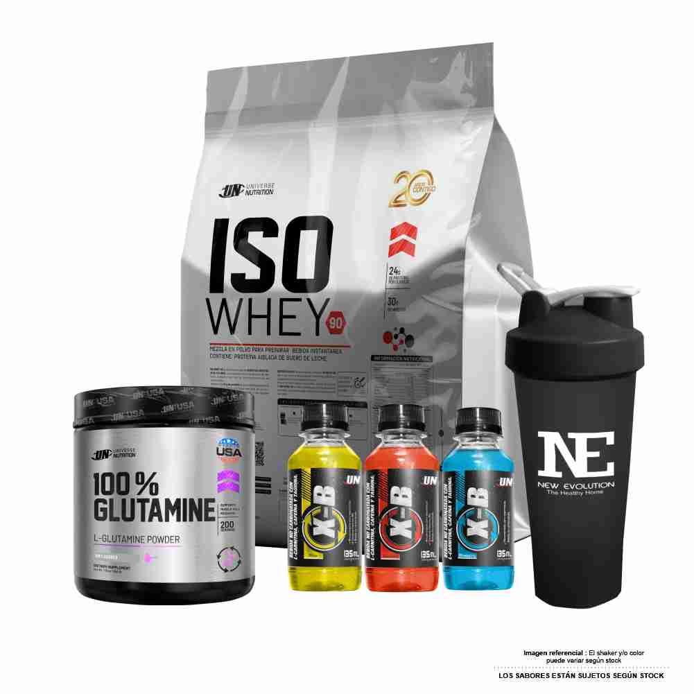 COMBO UNIVERSE NUTRITION - ISO WHEY 90 5 KG. VAINILLA + 100% GLUTAMINE 500 GR. + SHAKER - 1