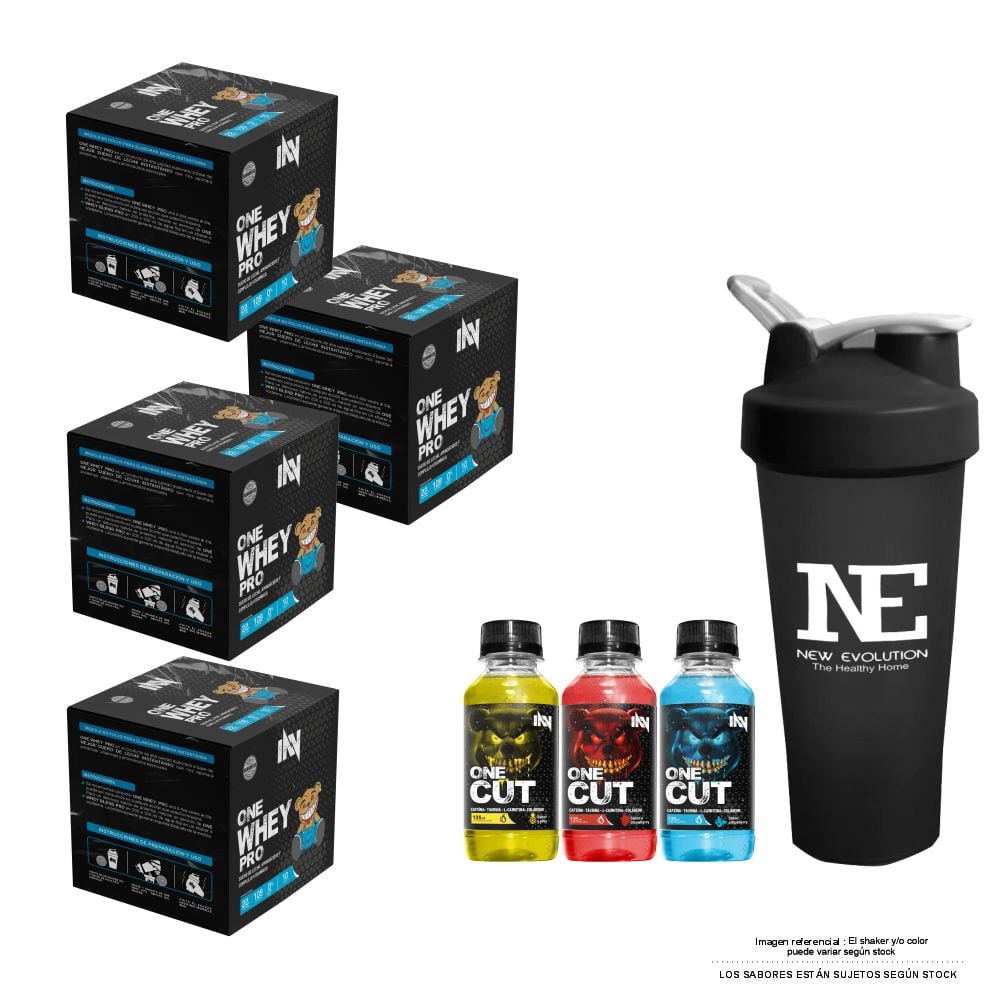 COMBO INNOVATE NUTRITION - 4 ONE WHEY PRO CAJA 10 UNID. CHOCOLATE + SHAKER - 1
