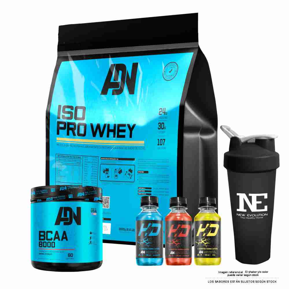COMBO ADN NUTRITION - ISO PRO WHEY 5 KG. COOKIE + BCAA 8000 540 GR. MANZANA + SHAKER - 1