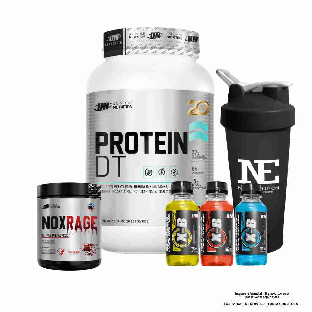 COMBO UNIVERSE NUTRITION - PROTEIN DT 1.500 KG. VAINILLA + NOX RAGE 350 GR. CITRUS PUNCH + SHAKER - 1