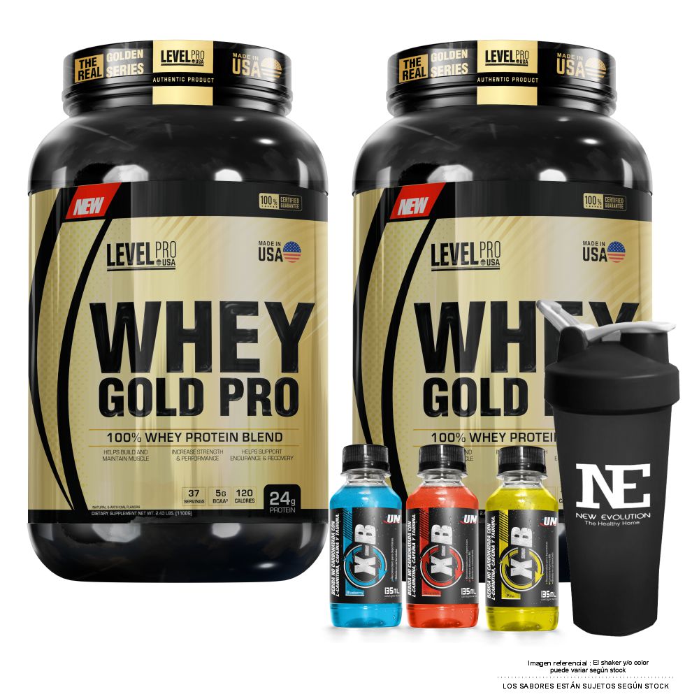 COMBO LEVEL PRO - 2 WHEY GOLD PRO 2.43 LIBRAS CHOCOLATE + SHAKER - 1