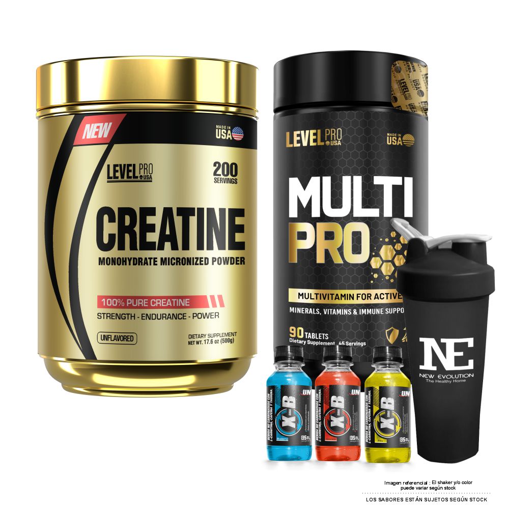 COMBO LEVEL PRO - CREATINE 500 GR. + MULTI PRO 90 CAPS. + SHAKER - 1