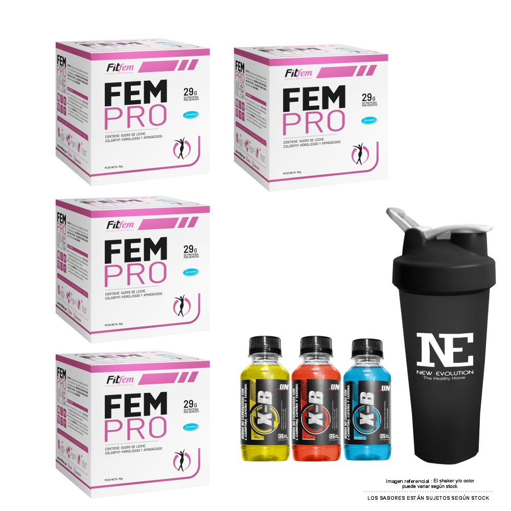 COMBO FITFEM - 4 FEM PRO CAJA 10 UNID. VAINILLA + SHAKER - 1
