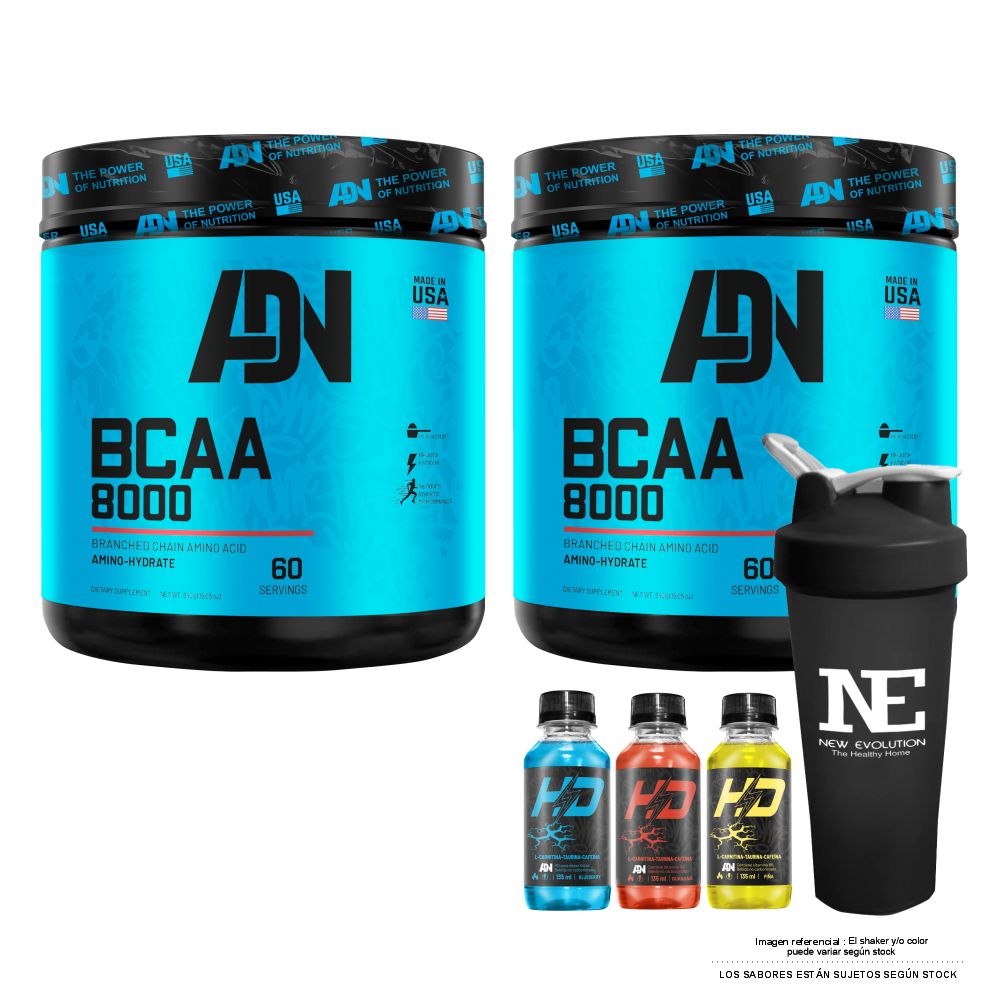 COMBO ADN NUTRITION - 2 BCAA 8000 540 GR. FRUIT PUNCH + SHAKER - 1