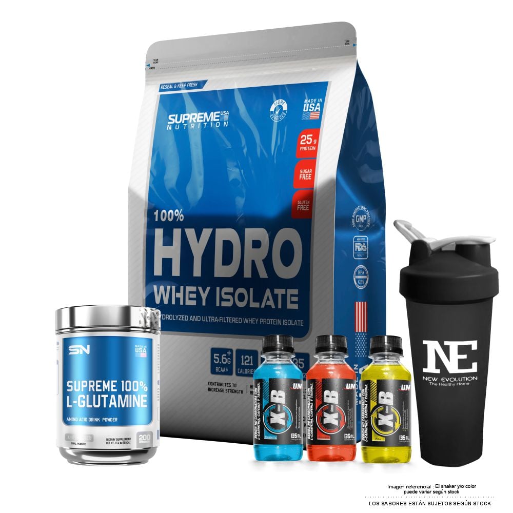 COMBO SUPREME NUTRITION - 100% HYDRO WHEY ISOLATE 5.5 LIBRAS VAINILLA CREAM + SUPREME 100% GLUTAMINE 500 GR. + SHAKER - 1