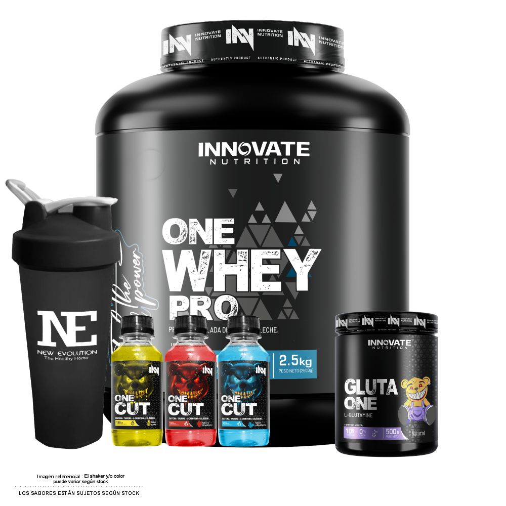 COMBO INNOVATE NUTRITION - ONE WHEY PRO 2.5KG. VAINILLA + GLUTA ONE 500 GR. + SHAKER - 1
