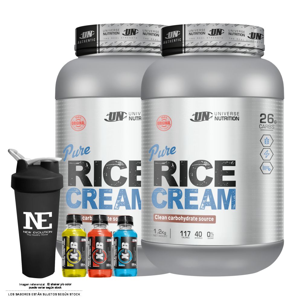 COMBO UNIVERSE NUTRITION - 2 PURE RICE CREAM 1.2 KG. CHOCOLATE + SHAKER - 1