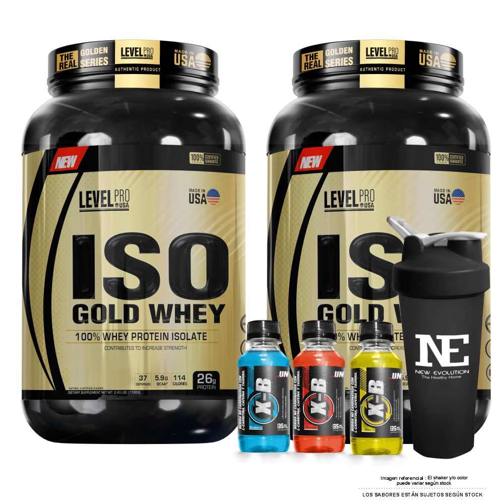 COMBO LEVEL PRO - 2 ISO GOLD WHEY 2.43 LIBRAS VANILLA CREME + SHAKER - 1
