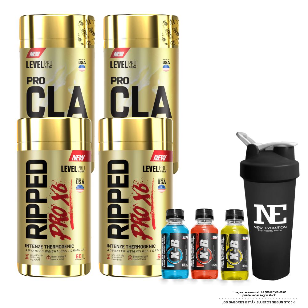 COMBO LEVEL PRO - 2 PRO CLA 1000 60 CAPS. + 2 RIPPED PRO X6 60 CAPS. + SHAKER - 1
