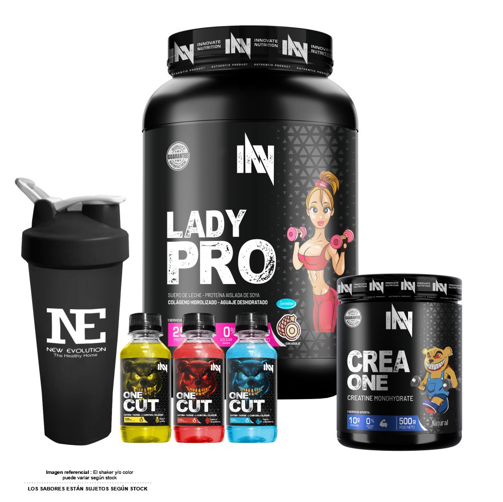 COMBO INNOVATE NUTRITION - LADY PRO 1.100 KG. VAINILLA + CREA ONE 500 GR. + SHAKER - 1