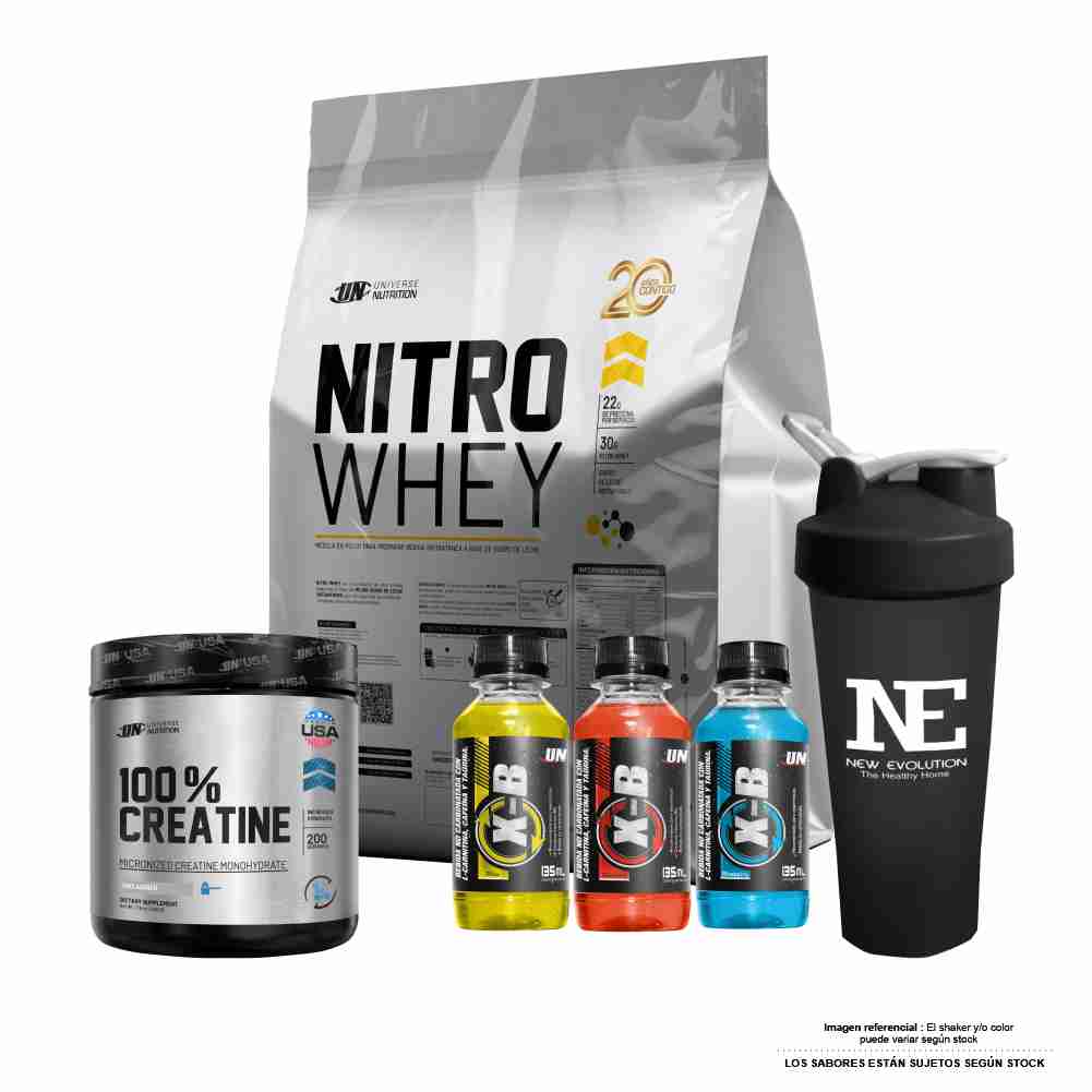 COMBO UNIVERSE NUTRITION - NITRO WHEY 5 KG. VAINILLA + 100% CREATINE 500 GR. + SHAKER - 1