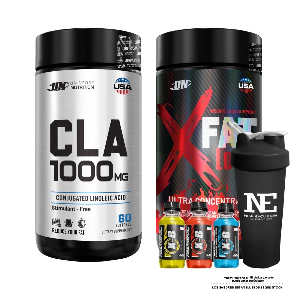 COMBO UNIVERSE NUTRITION - CLA 1000 MG. 60 CAPS. + XFAT LOSS 60 CAPS. + SHAKER - 1