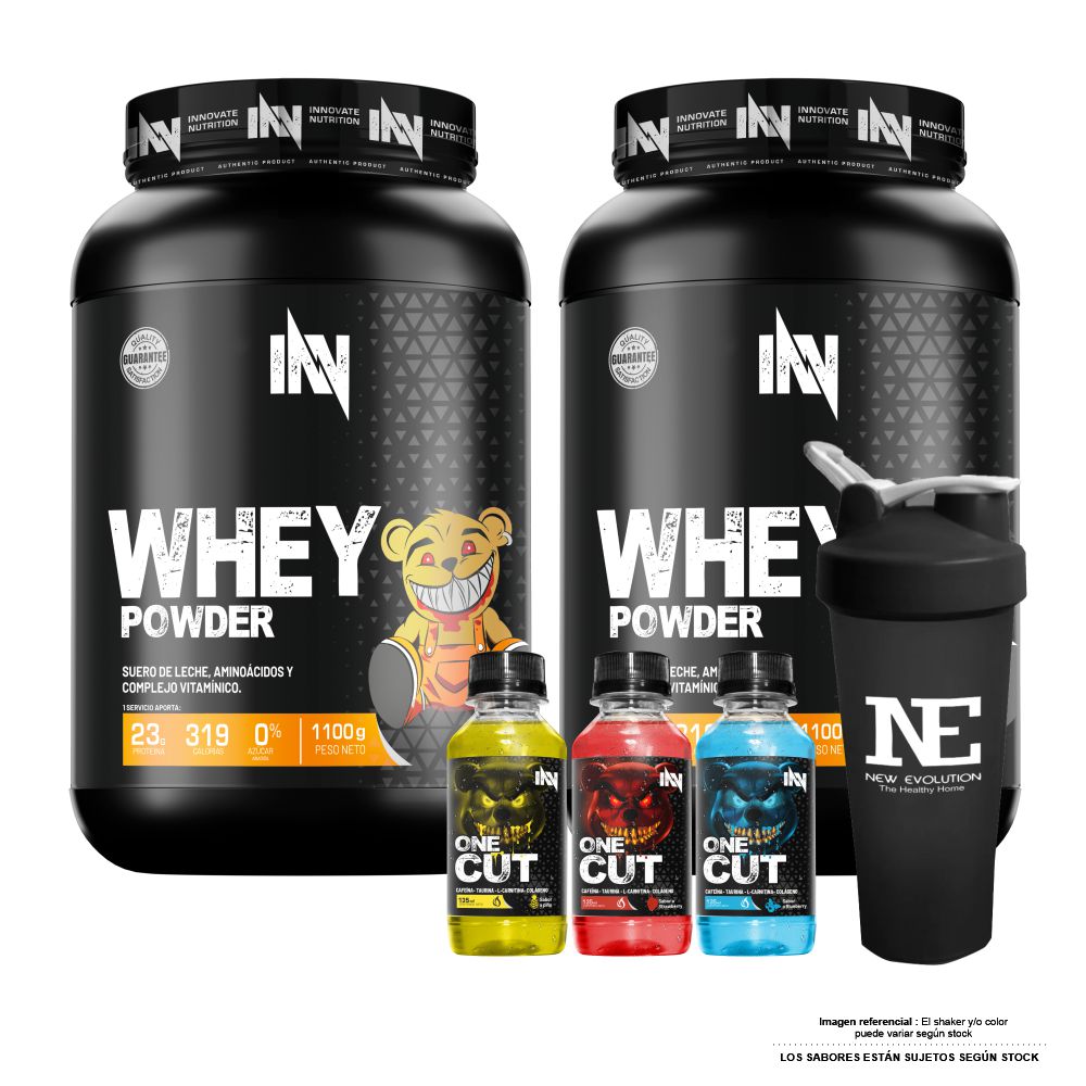 COMBO INNOVATE NUTRITION - 2 WHEY POWDER 1.100 KG. CHOCOLATE + SHAKER - 1