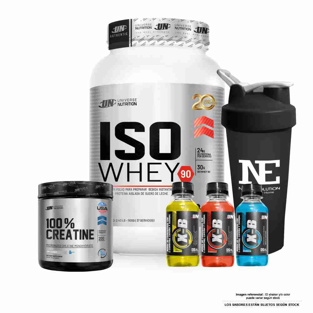 COMBO UNIVERSE NUTRITION - ISO WHEY 90 1.100 KG. COOKIE + 100% CREATINE 500 GR. + SHAKER - 1
