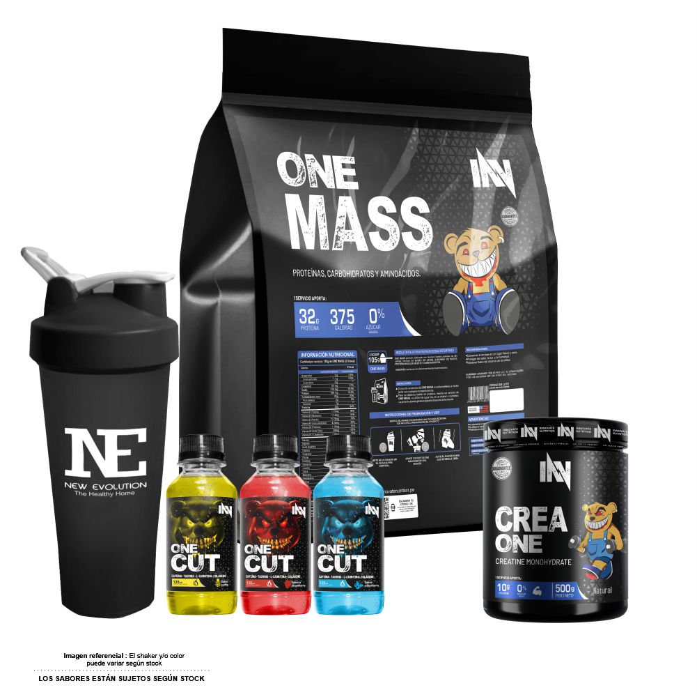 COMBO INNOVATE NUTRITION - ONE MASS 3 KG. VAINILLA + CREA ONE 500 GR. + SHAKER - 1