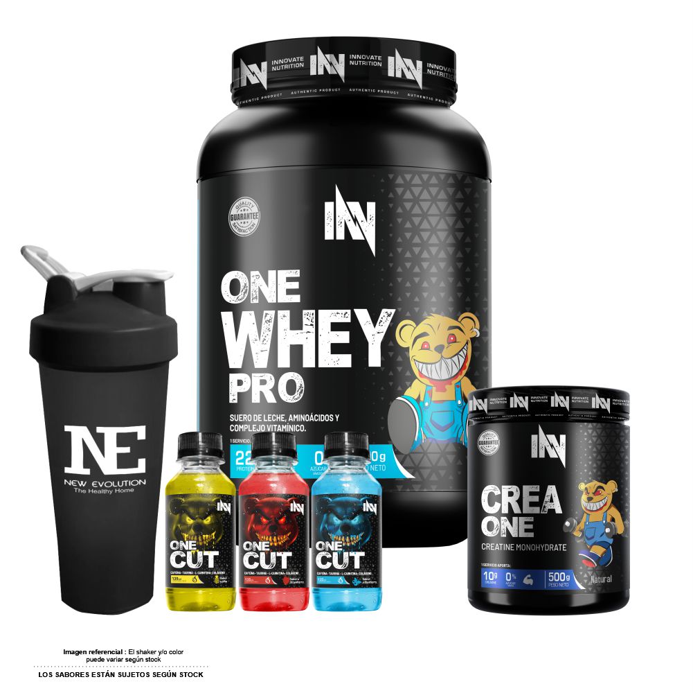 COMBO INNOVATE NUTRITION - ONE WHEY PRO 1.100 KG. VAINILLA + CREA ONE 500 GR. + SHAKER - 1