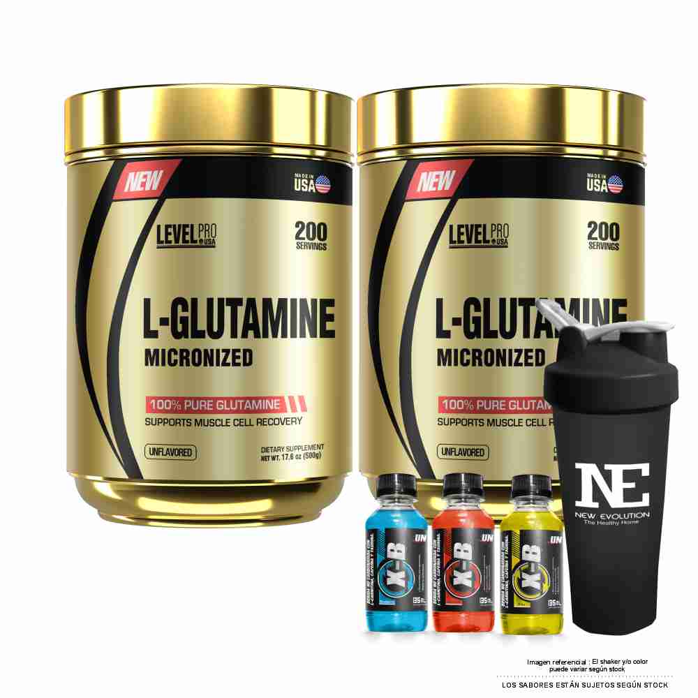 COMBO LEVEL PRO - 2 GLUTAMINE 500 GR. + SHAKER - 1