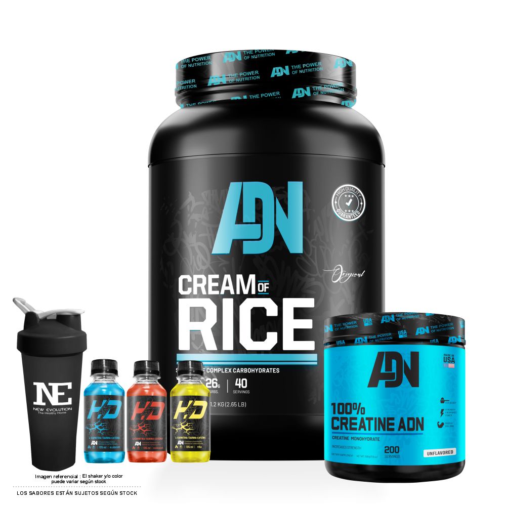 COMBO ADN NUTRITION - CREAM OF RICE 1.2 KG. COOKIE + 100% CREATINE ADN 500 GR.  + SHAKER - 1