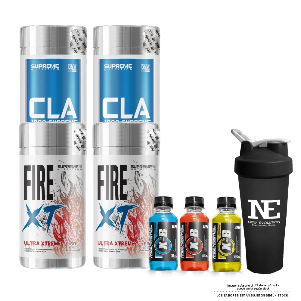 COMBO SUPRENE NUTRITION - 2 CLA 1000 SUPREME 60 CAPS. + 2 FIRE XT 60 CAPS. + SHAKER - 1