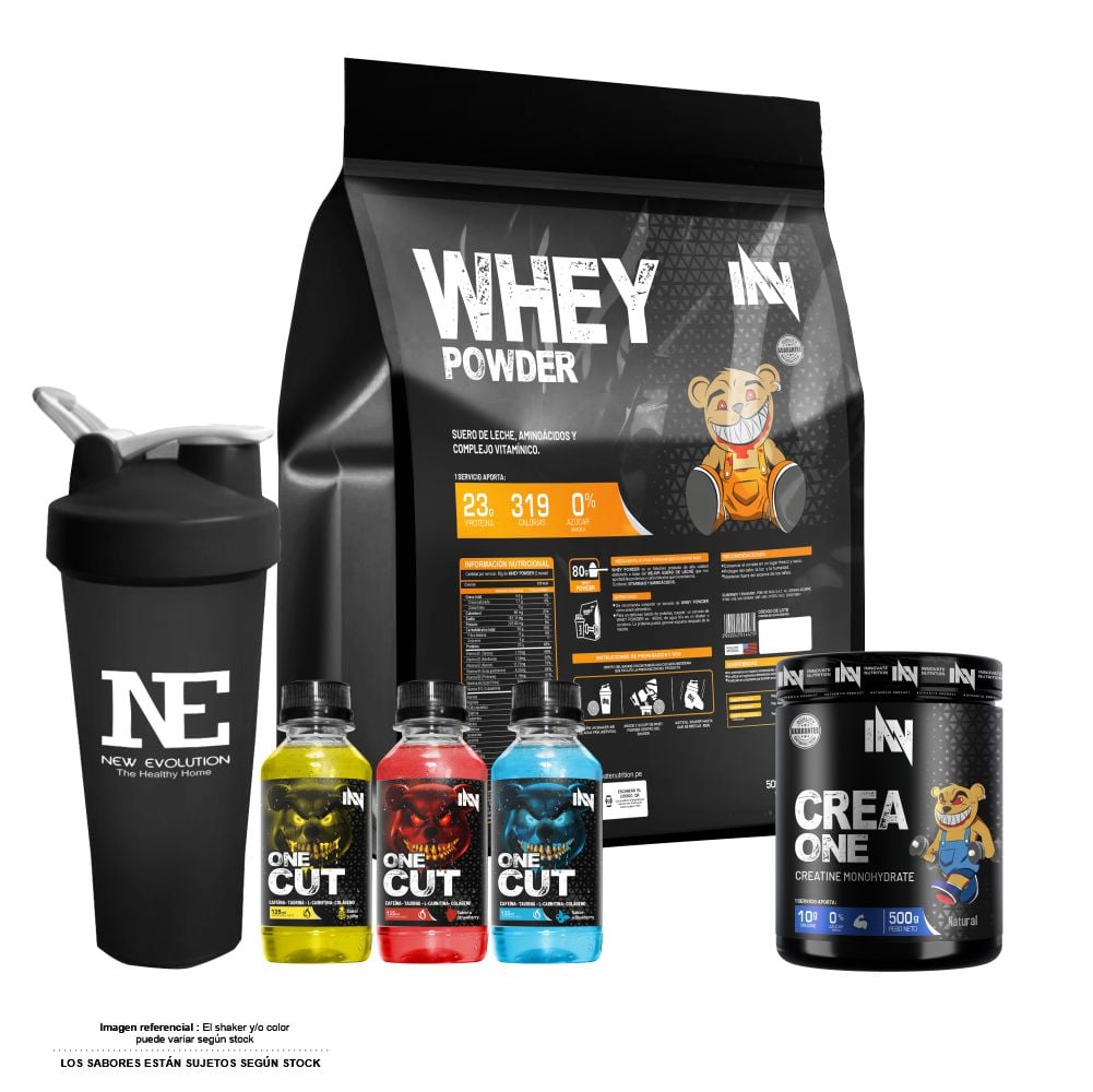 COMBO INNOVATE NUTRITION - WHEY POWDER 3 KG. CHOCOLATE + CREA ONE 500 GR. + SHAKER - 1