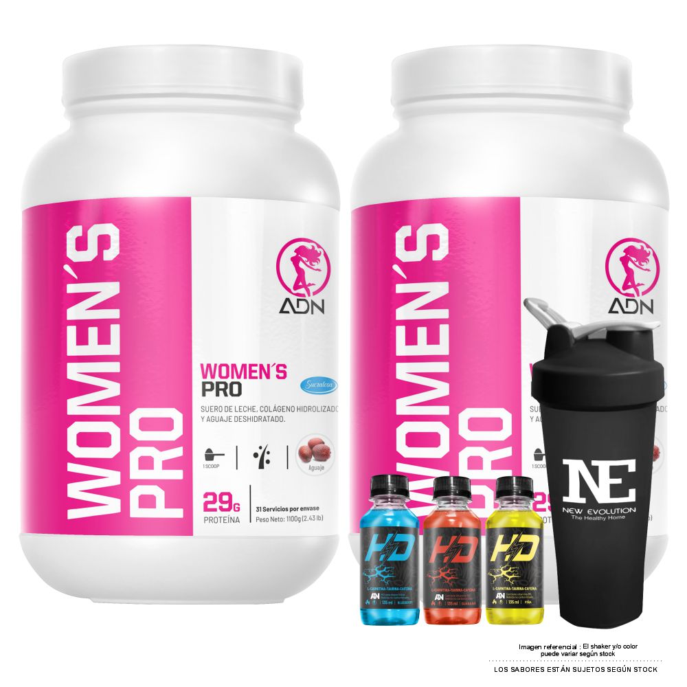 COMBO ADN WOMEN'S - 2 WOMEN'S PRO 1.100 KG. CHOCOLATE + SHAKER - 1