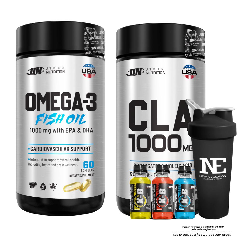 COMBO UNIVERSE NUTRITION - OMEGA-3 FISH OIL + CLA 1000 MG. 60 CAPS. + SHAKER - 1