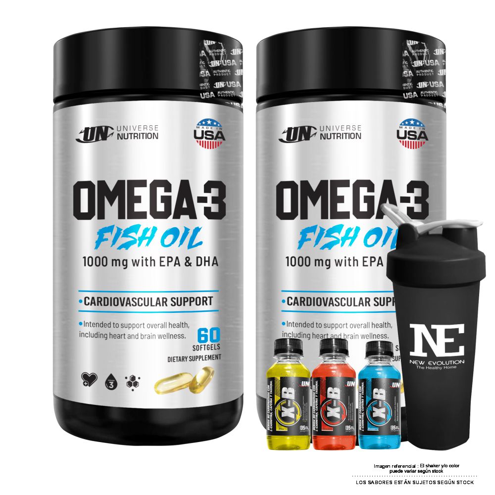 COMBO UNIVERSE NUTRITION - 2 OMEGA-3 FISH OIL + SHAKER - 1
