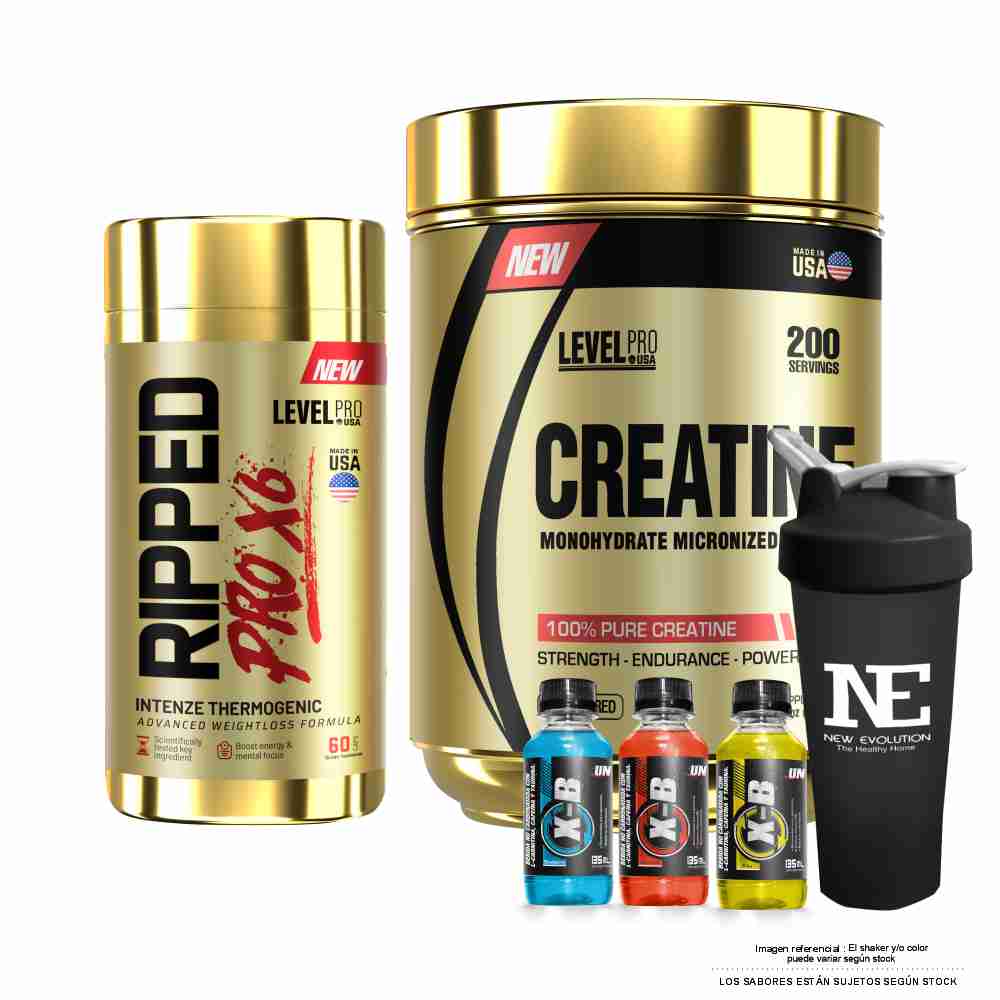 COMBO LEVEL PRO - CREATINE 500 GR. + RIPPED PRO X6 60 CAPS. + SHAKER - 1