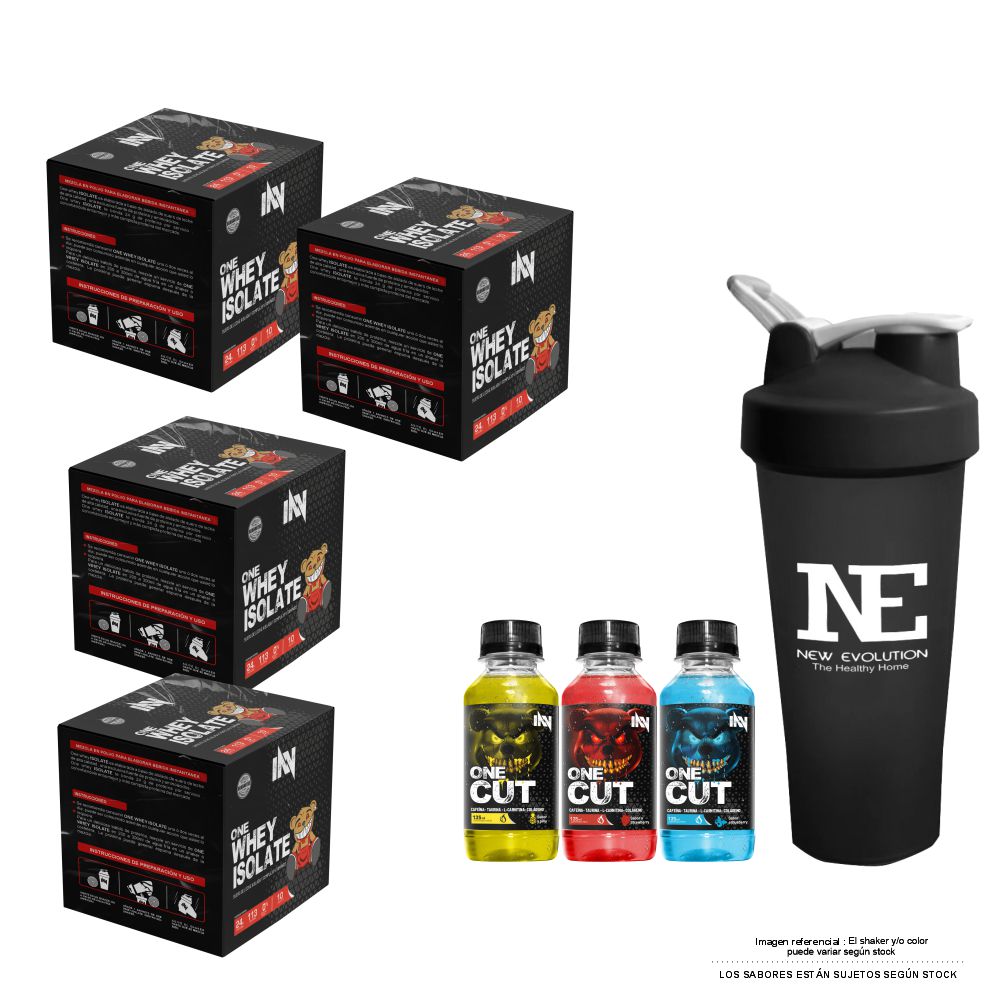 COMBO INNOVATE NUTRITION - 4 ONE WHEY ISOLATE CAJA 10 UNID. CHOCOLATE + SHAKER - 1