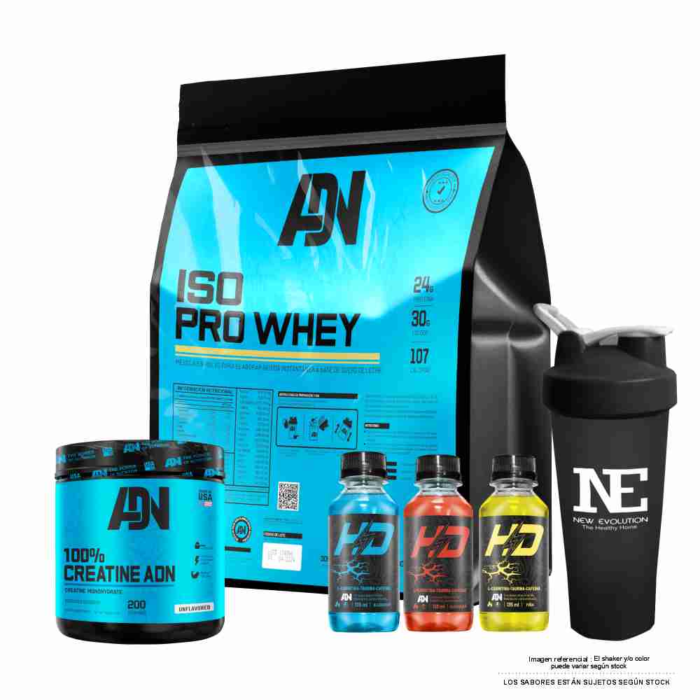 COMBO ADN NUTRITION - ISO PRO WHEY 3 KG. CHOCOLATE + 100% CREATINE ADN 500 GR. + SHAKER - 1