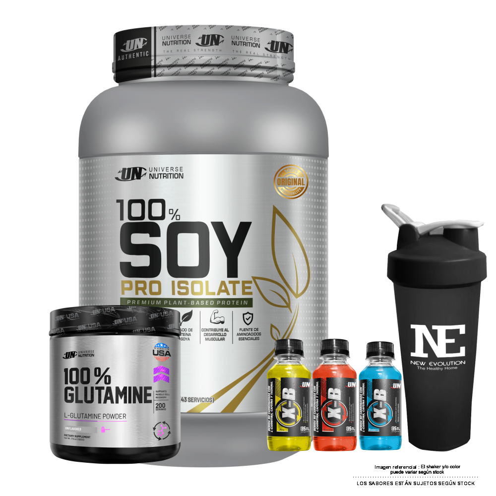COMBO UNIVERSE NUTRITION - 100% SOY PRO ISOLATE 1.500 KG. COOKIE + 100% GLUTAMINE 500 GR. + SHAKER - 1