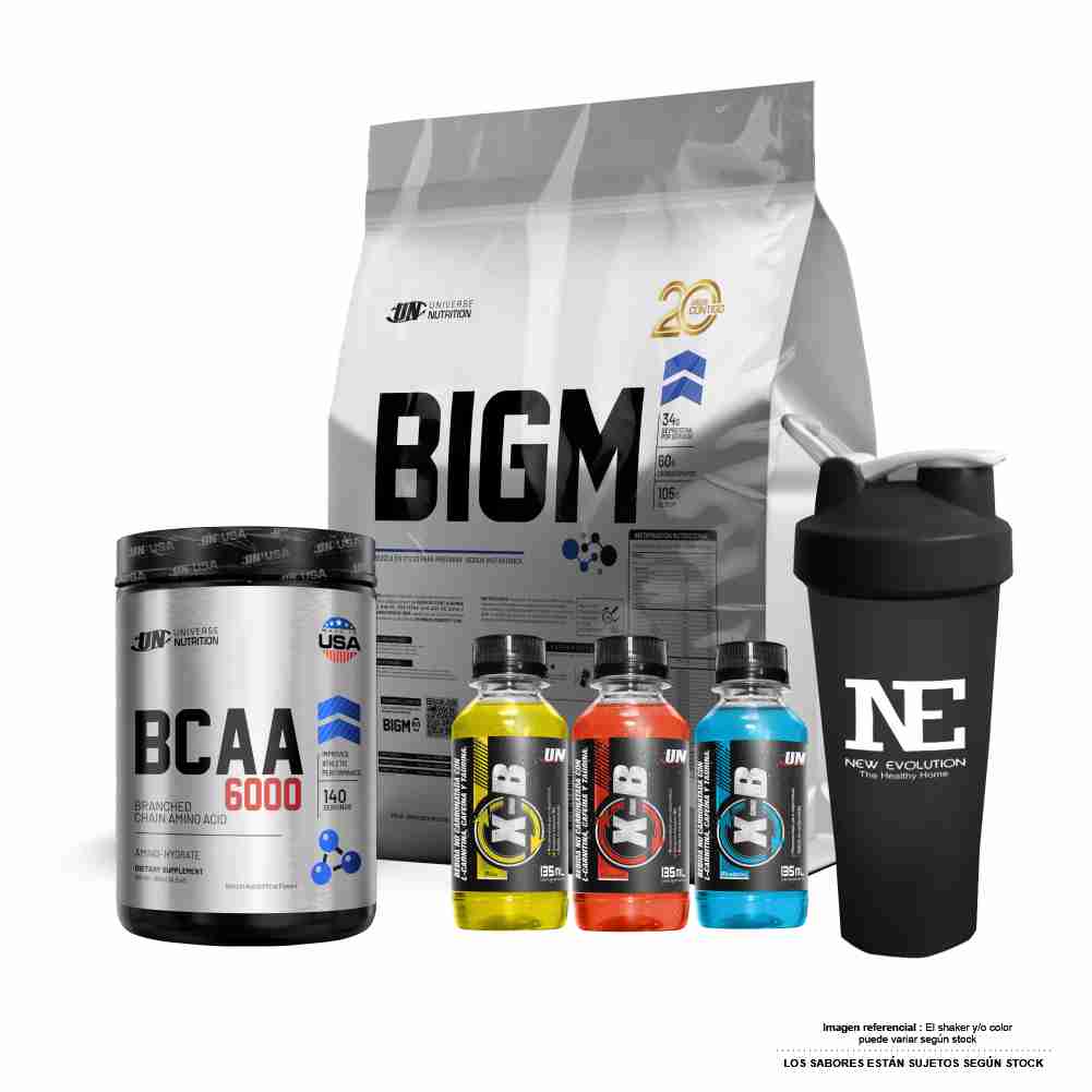 COMBO UNIVERSE NUTRITION - BIGM 5 KG. COOKIE +  BCAA 6000 490 GR. CITRUS PUNCH + SHAKER - 1