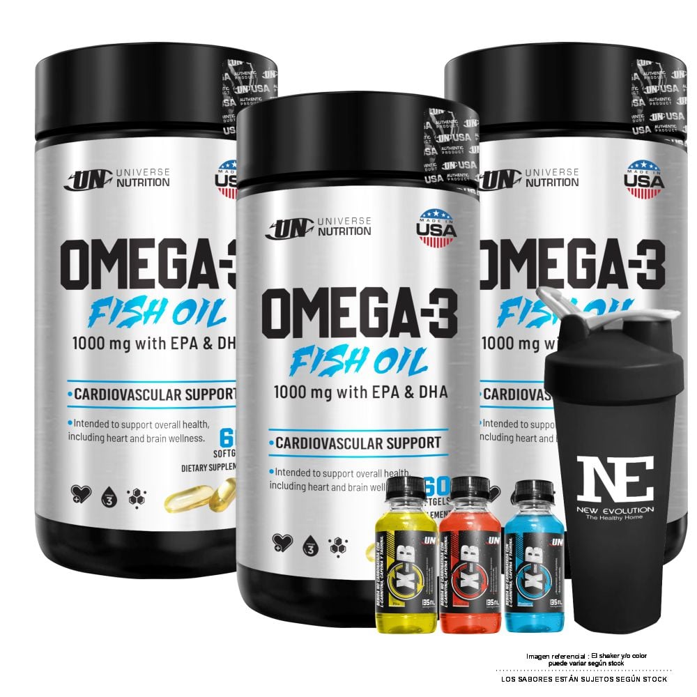 COMBO UNIVERSE NUTRITION - 3 OMEGA-3 FISH OIL + SHAKER - 1
